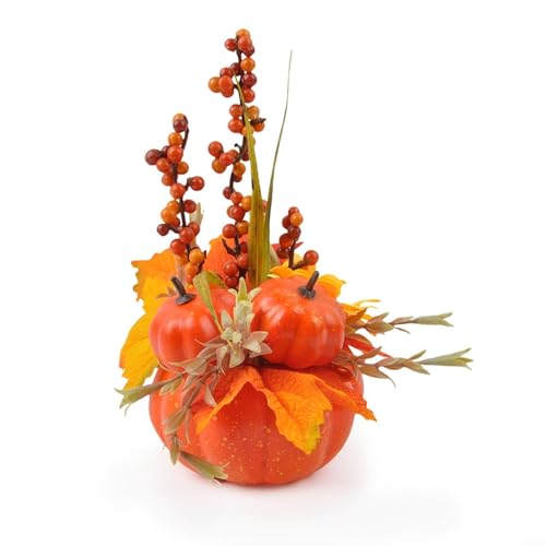 Puupaa Halloween-Kürbis-Dekoration mit Ahornblättern, 20,3 cm Schaumstoff-Ornament, für drinnen und draußen, saisonale Dekoration für Tisch, Fenster, Garten oder Korridor (getopft 03) von Puupaa