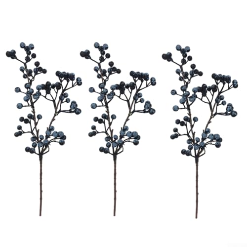Puupaa Künstliche Blaubeerzweige, Blumenstrauß, 36 cm, künstliche Blaubeerzweige, trockene Blume für DIY-Blumenarrangements, Heimdekoration, 3 Stück von Puupaa