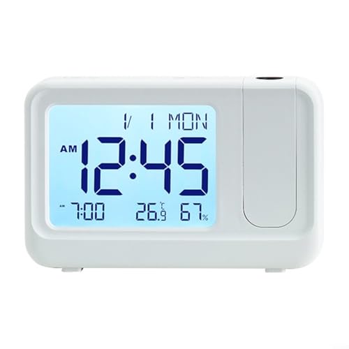 Puupaa Projektionswecker, multifunktionale LCD-Digital-Projektoruhr mit 180 Grad drehbarem Display Temperatur Luftfeuchtigkeit Datum Uhrzeit für Schlafzimmer, Zuhause (B) von Puupaa