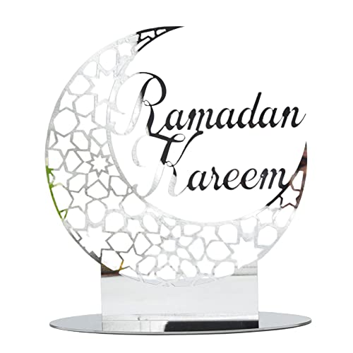 Puupaa Ramadan-Dekorationen, Eid-Ramadan-Dekorationen für Zuhause, Ramadan-Mond-Stern-Tischornamente, Acryl-Ornament, Silber von Puupaa