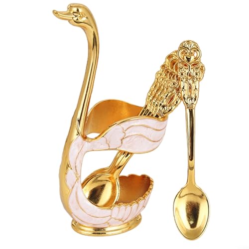 Puupaa Schwan Löffel Set mit 6 Gabeln Halter Küchenutensilien Geschirr Dessertgabel Ablage Obst Besteckhalter Metall Aufbewahrungsregal Home Dekoration Esstisch Zubehör von Puupaa