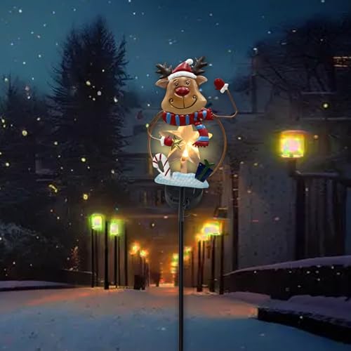 Puupaa Solarbetriebener Weihnachtsmann-Gartenstecker aus Eisen, Weihnachtsdekoration für Hof, Weg oder Auffahrt, 80 cm (Eisen-Rentier) von Puupaa