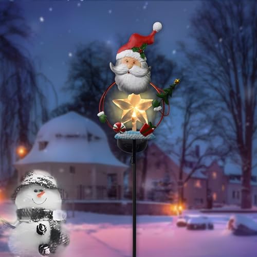 Puupaa Solarbetriebener Weihnachtsmann-Gartenstecker aus Eisen, Weihnachtsdekoration für Hof, Weg oder Auffahrt, 80 cm (Weihnachtsmann) von Puupaa