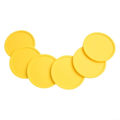 Silikon-Getränkeuntersetzer 6er-Set, runde rutschfeste Matten für effektiven Schutz, absorbieren Wasser und verhindern Klebrigkeit (gelb) von Puupaa