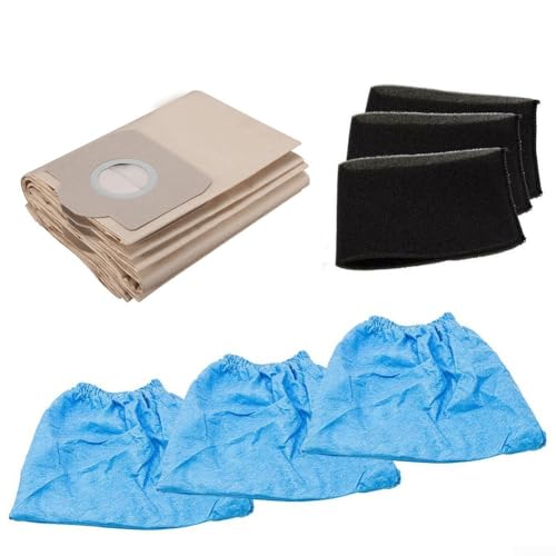 Staubsauger-Filterbeutel-Set, 3 Schaumstofffilter + 3 blaue Stoffabdeckung + 5 Staubbeutel für Einhell Wet and Dry TC-VC 1820 1812 1815 von Puupaa