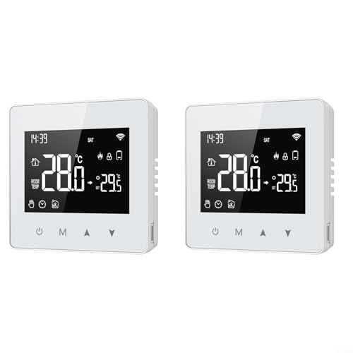 Tuya Smart Programmierbares Thermostat, intelligenter kabelloser, elektrischer Wandheizungsthermostat, Temperaturregler mit Batterie, Smart Life App-Steuerung (2 Stück) von Puupaa