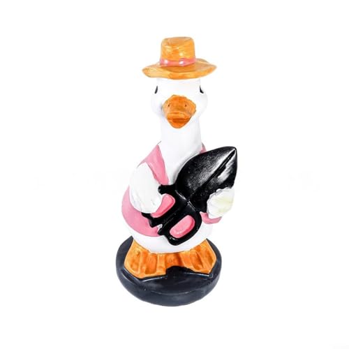 Verspielte Entenfigur aus Kunstharz für Gartendekoration mit skurrilen Bauernenten mit unverwechselbaren Posen, Outdoor-Ornament für den Hof (D) von Puupaa