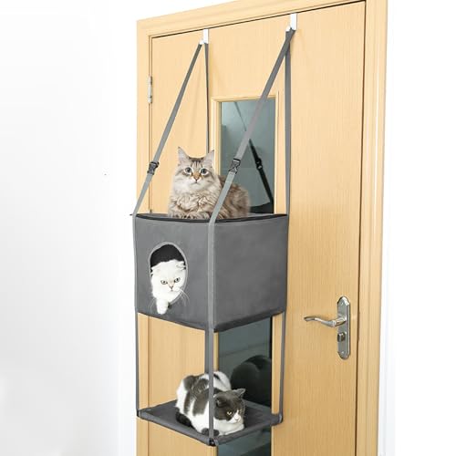 Katzen-Hängematte, atmungsaktiv, faltbar, an der Tür montiert, C-at Bett, abnehmbar, verstellbar, Haustiersitzstange, C-at Hängebett für den Innenbereich, erhöht, B-ed, 40,6 x 33 cm von Puwaiio