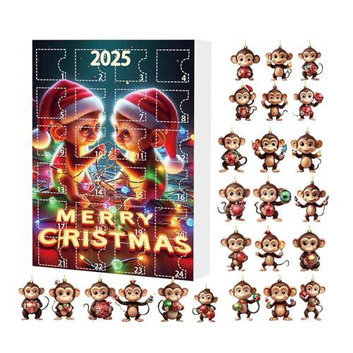 Puwaiio 2025 Affen Adventskalender Christbaumschmuck | 24 Teile 2D Niedliche Affen Christbaumschmuck,Deko Für Büro Party Schule Wohnung Klassenraum von Puwaiio