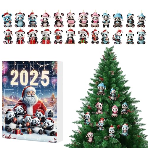 Puwaiio 24 Tage Panda Adventskalender - 2D Acryl Panda Schmuck Set Adventskalender,Weihnachtsdeko Tier Deko Für Party Haustür Auto Rückspiegel Baum Balkon Fenster von Puwaiio