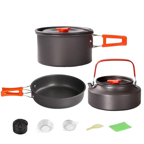 Puwaiio Camping-Kochgeschirr | Picknick-Kochutensilien – stapelbarer tragbarer Topfpfanne, Wasserkocher für Outdoor, Kochen, Wandern, Reisen, Heckklappe, Survival, Rucksackreisen von Puwaiio