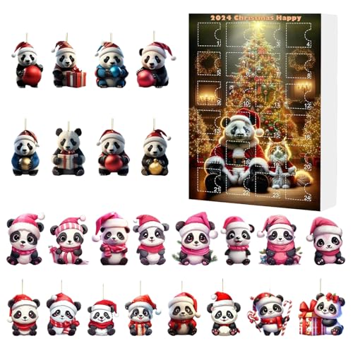 Puwaiio Christmas Countdown Kalender,Countdown Kalender Mit 24 Panda Dekoornamenten - Niedliches Sammelstück Flaches Andenken Für Jugendliche Schüler Kinder Familie Erwachsene von Puwaiio