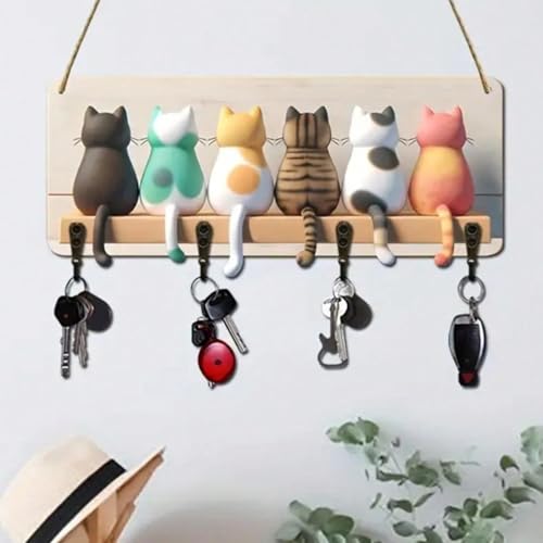 Puwaiio Katzen-Schlüsselhalter Für Die Wand, Katzen-Tier-Schlüsselhaken Zum Aufhängen, Schlüsselhalter-Dekorationen, Haustier-Wandhaken, Wandkunst-de-kor Für Eingangsbereich, Haustür, Flur von Puwaiio