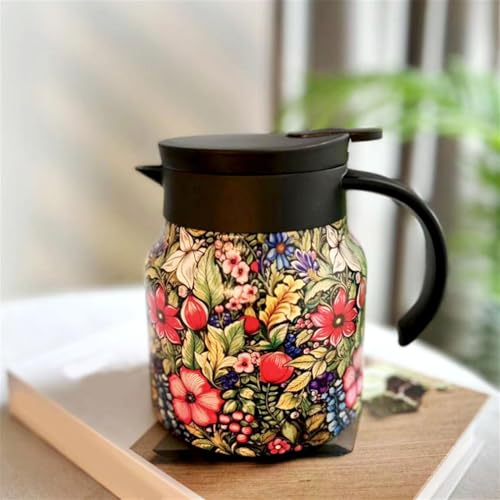 Thermo-Teekanne Mit Teesieb Und Vintage-Blumenmuster | Teekanne Mit Sieben Für Losen Tee | Isolierte Kaffee- Und Teekanne Aus Edelstahl | Thermo-Kaffeekanne 800 Ml von Puwaiio