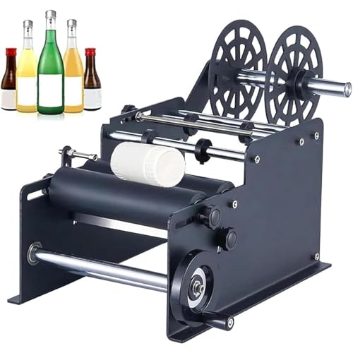 Pveanns Etikettiermaschine für runde Flaschen, manuelle Etikettiermaschine für runde Flaschen, Einstellbarer Etikettierer, Etikettenbreite 10–130 mm, Aufkleberdrucker für runde Flaschen (mit Griff) von Pveanns
