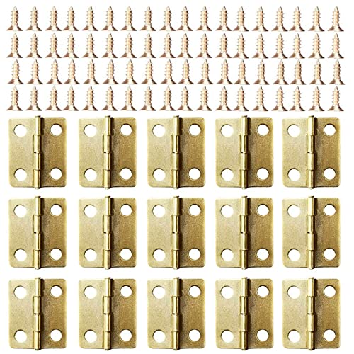 Kleine Mini-Scharniere, 50er-Packung Schrank-Scharniere mit 200 x 8 mm großen Mini-Messing-Scharnier-Ersatzschrauben, Metall-Scharnier für Holz-Schmuckkästchen von Pveath