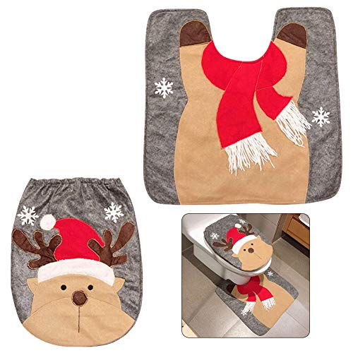 Pveath 2-teiliges Set mit WC-Deckelbezug und Teppich, Weihnachtsmotiv, Rot von Pveath