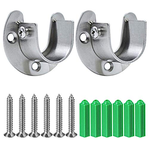 Pveath Rundrohr-Halterung for Schrankrohr-Stange,2 Stuck Kleiderschrank Kleiderstange Spurstangenkopf Silber Ton mit Schrauben,U-Form (32.5m'm) von Pveath