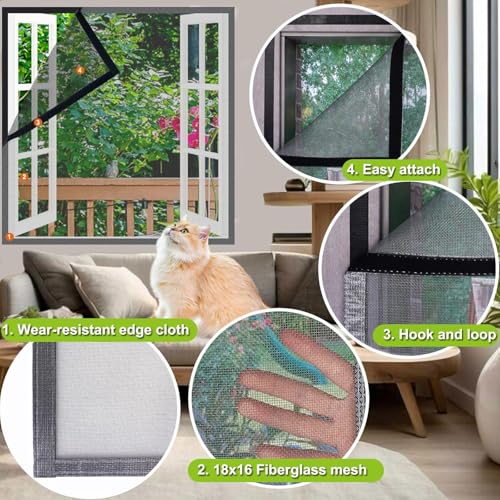 Fenster Fliegengitter Katzensicher Katzengitter Fenster Ohne Bohren Katzen Fenstergitter Stabil für Alle Fenster Dachfenster Fly Net and Mosquito Net for Windows - Black(100X130CM) (40in51in) von PvenesKavenoom
