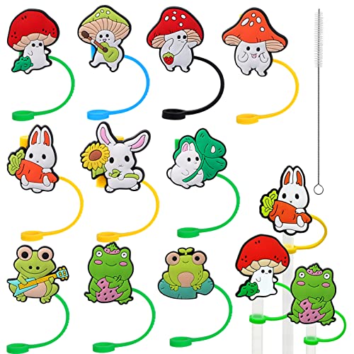 10PCS Silikon Strohhalm Abdeckung mit Reinigungsbürsten, Niedliche Kaninchen Frosch Pilz Trinkhalm Abdeckung, Staubdicht Trinkhalm Spitzen für 6-8mm Strohhalme Decke, Gastgeschenke von Pwsap