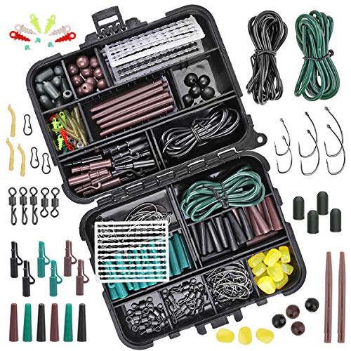 282stk Angelhaken Kit, Karpfen Angelzubehör Set inkl. Jig Haken, Bullet Bass Werfen Sinker Gewichte, Plastic Bait Screws, Angeln Wirbel Snaps, Sinker Slides, Angelleine Perlen usw mit Angehen Box von Pwsap