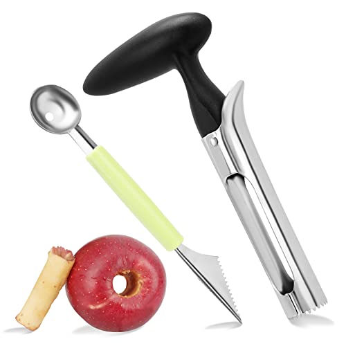 2Stück Apfelentkerner, Apple Entkerner Entferner Edelstahl Apple Pear Core Entferner Werkzeug mit rutschfestem Griff and Multifunktion Melonenlöffel Kugelausstecher Melonenausstecher für Home & Küche von Pwsap