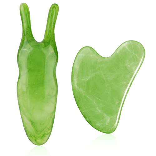 2Stück Gua Sha Stein Set, Natürliches Massagesteine Jade Guasha Brett Gua Sha Gesichtsbehandlung Guasha Board Face Schaber Gua Sha Werkzeug für Gesicht Augen Anti-Aging Nacken Massagewerkzeug, Grün von Pwsap