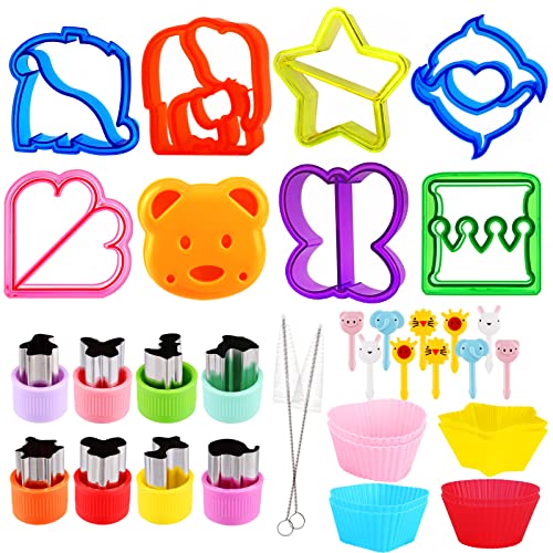 36Stück Ausstechformen Brot Toast, Gemüse Sandwich Ausstecher, Edelstahl Cookie Plätzchen Keks Cutter, Tierform Gemüseschneider bento zubehör kinder mit 10 Karikatur Zahnstocher und 2 Pinsel von Pwsap