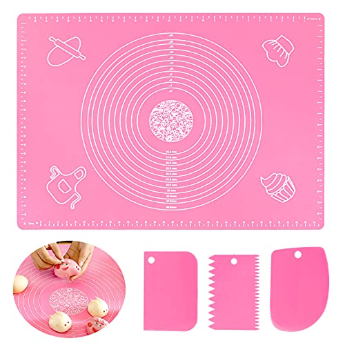 40x30cm Backunterlage Antihafte Backmatte, rutschfeste Silikon Groß Teigunterlage Ausrollmatte Silikonmatte Fondant Pizza Teigmatte Fondant Matte mit Messungen, Baking Mat mit Teigschneider(Rosa) von Pwsap