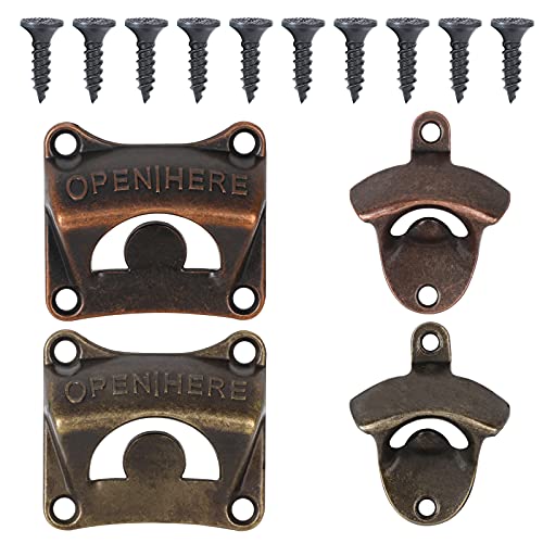 4pcs New Combination Vintage Wall Mounted Bottle Opener, Beer Fridge for Home Bar, Retro Style Bottle Openers Wall Mounted with 10 Screws for Bar, Kitchens, Cafe, Restaurant, Beer Party von Pwsap