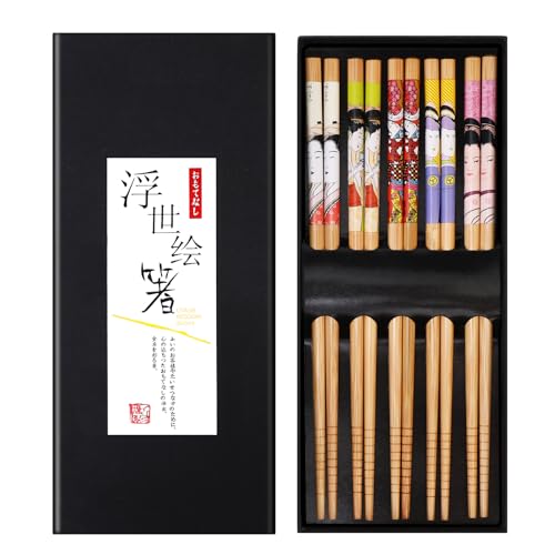 5 Paar Essstäbchen aus Bambus Japanischen Stil, Bambus Natürliche Essstäbchen Wiederverwendbare Handgemachte, Buntes Japanische Essstäbchen Chopsticks, Spülmaschinenfest, Geschirr Set für Asiatisches von Pwsap