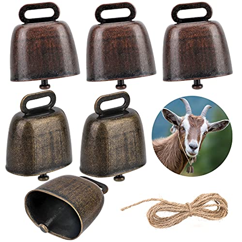 6 Stück Vintage Mini Kuhglocke Ziegenglocke, Bauernhoftiere Schaf Kuh Pferd Haustier Halsband Metall Hängend Dekoration, Tierglocke Anti-Lost Bells DIY Glocken, Mit 2 Meter Seil zum Dekorieren 6 Stück Vintage Mini Kuhglocke Ziegenglocke, Bauernhoftiere Schaf Kuh Pferd Haustier Halsband Metall Hängend Dekoration, Tierglocke Anti-Lost Bells DIY Glocken, Mit 2 Meter Seil zum Dekorieren von Pwsap