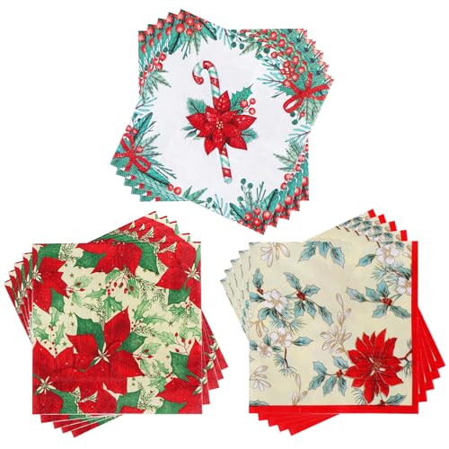 60 Stück Servietten, Bunte Papierservietten Paper Napkins, Wegwerfservietten Bedruckte Papiertaschentücher (Weihnachtsstern) 60 Stück Servietten, Bunte Papierservietten Paper Napkins, Wegwerfservietten Bedruckte Papiertaschentücher (Weihnachtsstern) von Pwsap