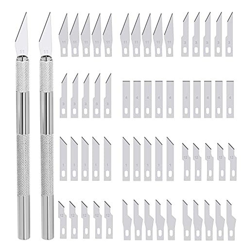 62Stück Precision Carving Craft Messer set, Ersatzklingen mit Schutzkappe, Skalpell, Bastelmesser Cuttermesser Hobby-Skalpell Präzisionsmesser Schnitzmesser für DIY Art Work Cutting, in Kunststoffbox von Pwsap