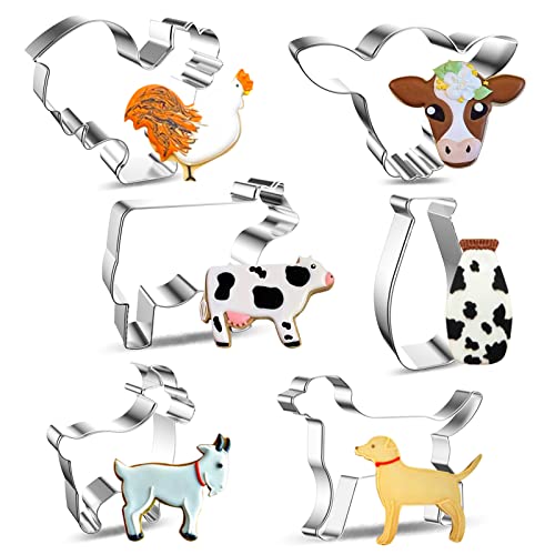 6Stück Ausstechform Edelstahl, Kuh Kuhkopf Milchflasche Ziege Hund Huhn Keks Ausstecher, Ausstechformen Keks und Plätzchenform Plätzchen, Plätzchenbacken Kinder Cookie Cutters von Pwsap