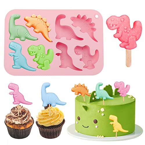 8-Cavity Dinosaurier Silikonform, Schokoladenformen Handgemachte Seifenform DIY Silikon Form Kuchen Backen Form für Kuchen, Eiswürfel, Desserts, Muffin, Pudding, Gelee, Brownie, Kerzen (Rosa) von Pwsap