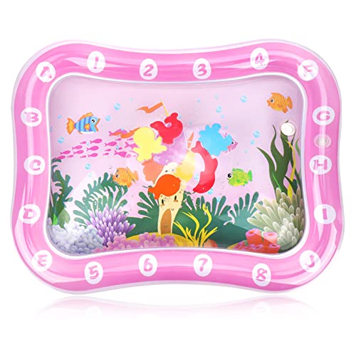 Aufblasbare Rosa Schloss Wassermatte Säuglinge und Kleinkinder Wasserspielmatte, 26x20In Rechteck Baby Aquarium Matte ab 3 6 9 12 Monate Spaßaktivitäten Das Stimulationswachstum Ihres Baby mit Pumpe von Pwsap