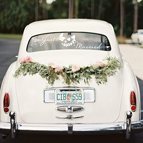 Aufkleber, Just Married Autoaufkleber, Hochzeitsauto Autoaufkleber Heck Wandaufkleber Wandtattoo Hochzeit Trauung Heiraten Sticker Vinyl Wandaufkleber Dekoration zur Hochzeit, für Auto-Heck, Spiegel von Pwsap