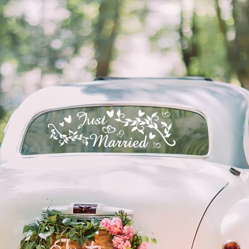Aufkleber, Just Married Autoaufkleber, Hochzeitsauto Autoaufkleber Heck Wandaufkleber Wandtattoo Hochzeit Trauung Heiraten Sticker Vinyl Wandaufkleber Dekoration zur Hochzeit, für Auto-Heck,Spiegel von Pwsap