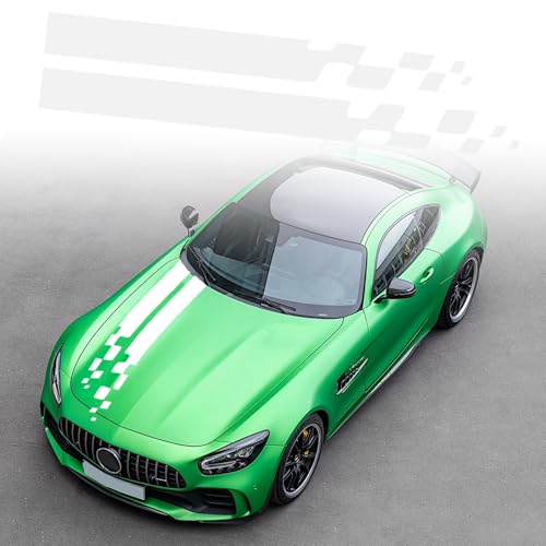 Auto Motorhaube Streifen Aufkleber, Auto Racing Karosserie Seite Streifen Aufkleber Rock Dach Haube Stoßstange Streifen Aufkleber Vinyl Streifen Dekoration für Autos SUV LKW Geländewagen, Weiß von Pwsap