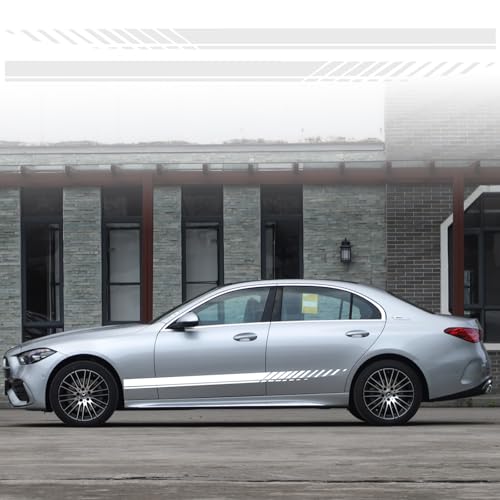 Auto Motorhaube Streifen Aufkleber, Racing Karosserie Seite Rock Dach Haube Stoßstange Aufkleber Vinyl Streifen Dekoration für Autos SUV LKW Geländewagen, Weiß von Pwsap