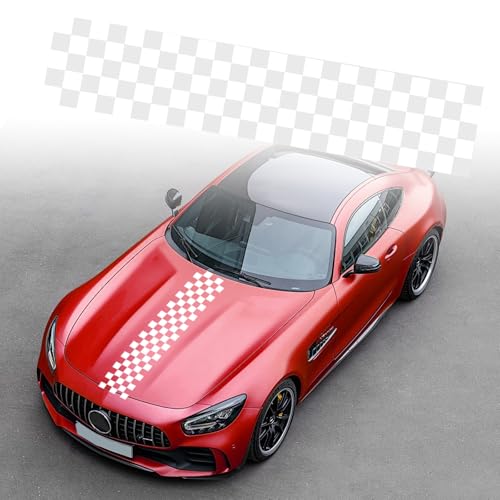 Auto Motorhaube Streifen Aufkleber Auto Racing Karosserie Seite Rock Dach Haube Stoßstange Schachbrett Aufkleber Vinyl Streifen Dekoration für Autos SUV LKW Geländewagen, Weiß von Pwsap