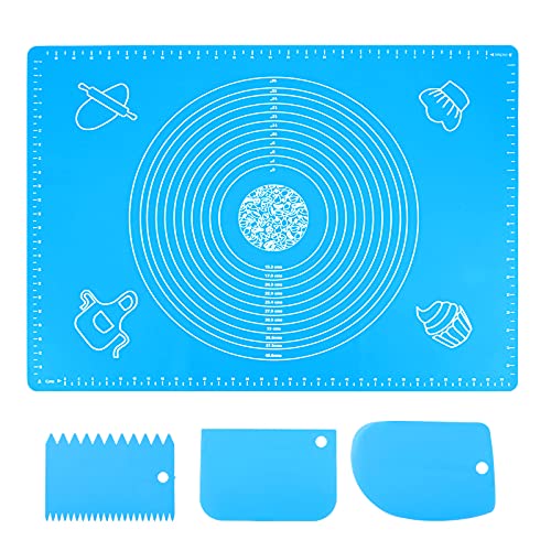 70x50cm Backunterlage Antihafte Backmatte, rutschfeste Silikon Groß Teigunterlage Ausrollmatte Silikonmatte Fondant Pizza Teigmatte Fondant Matte mit Messungen, Baking Mat mit Teigschneider(Blau) von Pwsap