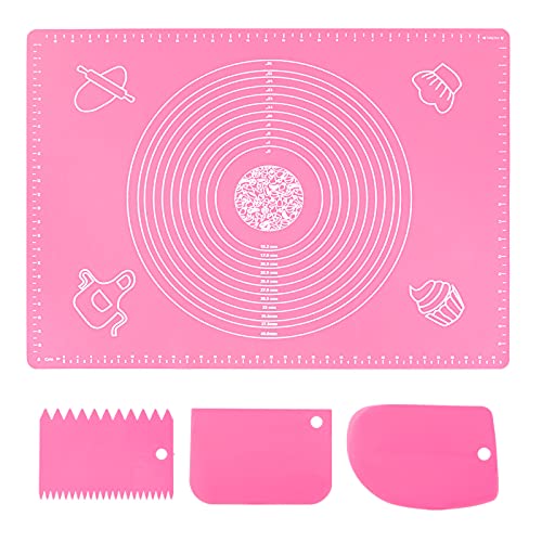 70x50cm Backunterlage Antihafte Backmatte, rutschfeste Silikon Groß Teigunterlage Ausrollmatte Silikonmatte Fondant Pizza Teigmatte Fondant Matte mit Messungen, Baking Mat mit Teigschneider(Rosa) von Pwsap