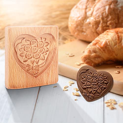 Holzbackform, Kekspresse Stempelformen Prägeform ​Handwerk Dekorieren Backwerkzeug Cookie-Stempel in Blumenstrauß DIY Biscuit Modelle Lustige Lebkuchenform Cookie Cutter für Muffin Biscuit Chocolate von Pwsap