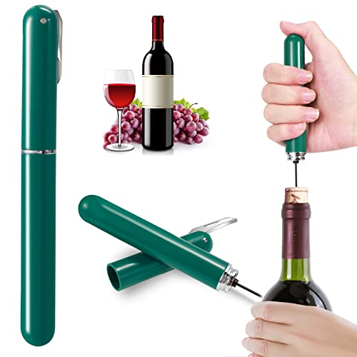 Luftdruck Weinöffner mit Folienschneider, Verbesserter Tragbare Taschenluftpumpe 2 in 1 Korkenzieher Weinflaschenöffner, 7s Schnelle Flaschenöffnung, Geschenke für Weinliebhaber, Grün von Pwsap