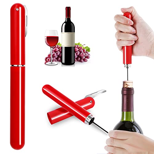 Pwsap Luftdruck Weinöffner mit Folienschneider, Verbesserter Tragbare Taschenluftpumpe 2 in 1 Korkenzieher Weinflaschenöffner, 7s Schnelle Flaschenöffnung, Geschenke für Weinliebhaber, Rot von Pwsap