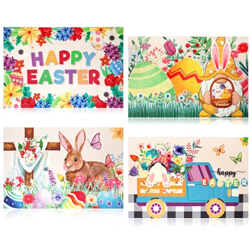 Ostern Platzsets 4er Set, Blumen Platzsets Carrots Hasenohren Tischsets Waschbar Happy Easter für Frühling Ostern Brautparty Hochzeit Party Küche Esstisch Dekoration Indoor, 12x18In von Pwsap