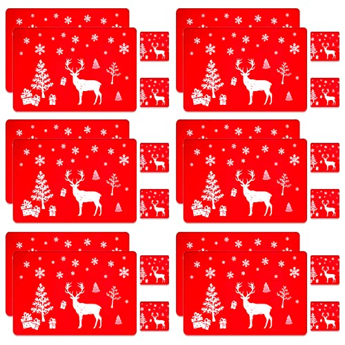 Pwsap 24pcs Weihnachten PVC Tischsets Untersetzer Set, Waschbar Rentier Weihnachts Hitzebeständige Tischsets für Esstisch Dekoration von Pwsap