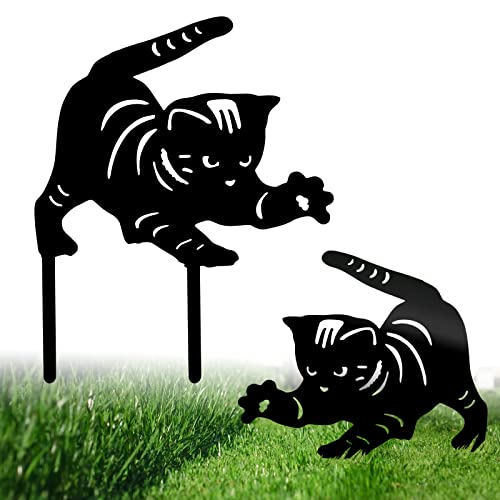 Schwarze Katze Yard Art Gartenstecker, Gartenfigur Acrylic Katze Deko Handarbeit Gartendeko Yard Katze Gartenstatuen Katze Silhouette Garten Pfahl Gartenschilder für Hinterhof Rasen Ornament von Pwsap